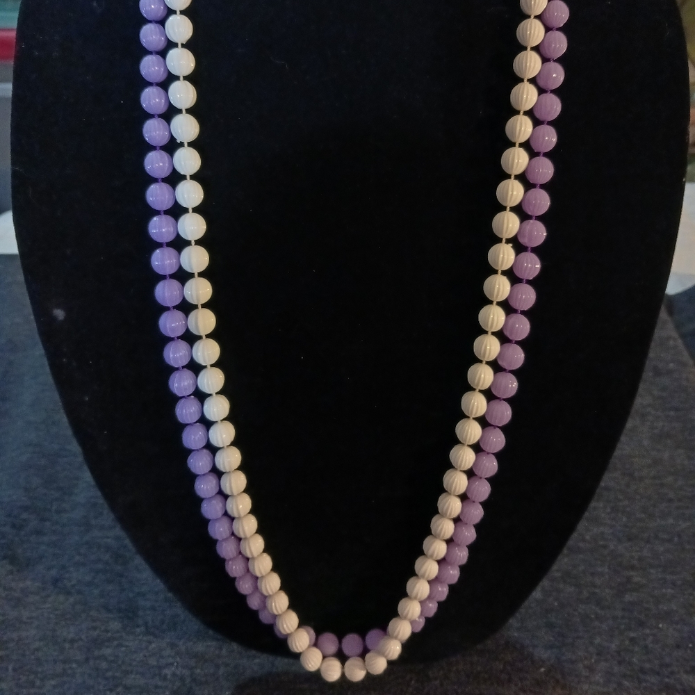 Vintage Sarah Coventry Purple & White Lucite Necklaces